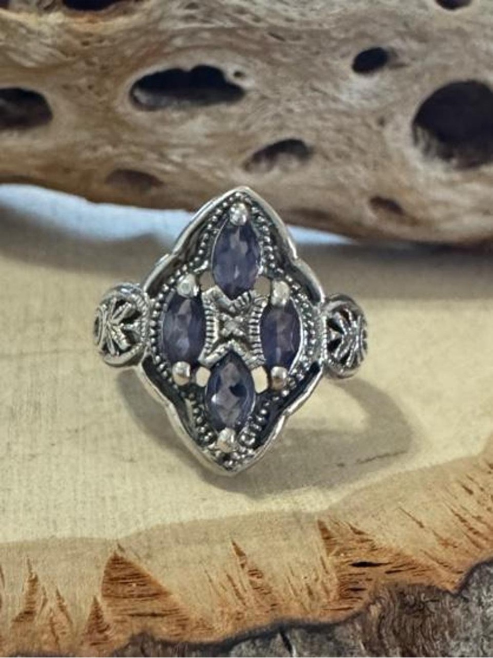 925 Sterling Silver Purple Diamond Accent Filigree Ring Size 7 CNA Pranda